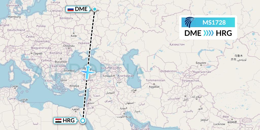 MS1728 EgyptAir Flight Map: Moscow to Hurghada