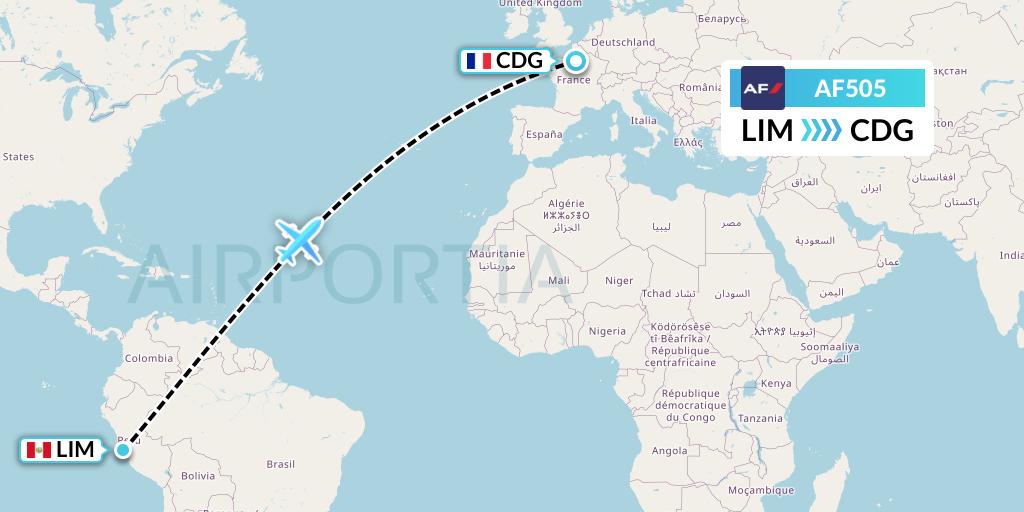 AF505 Air France Flight Map: Lima to Paris