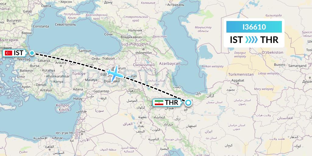 I36610 ATA Airlines Flight Map: Istanbul to Tehran