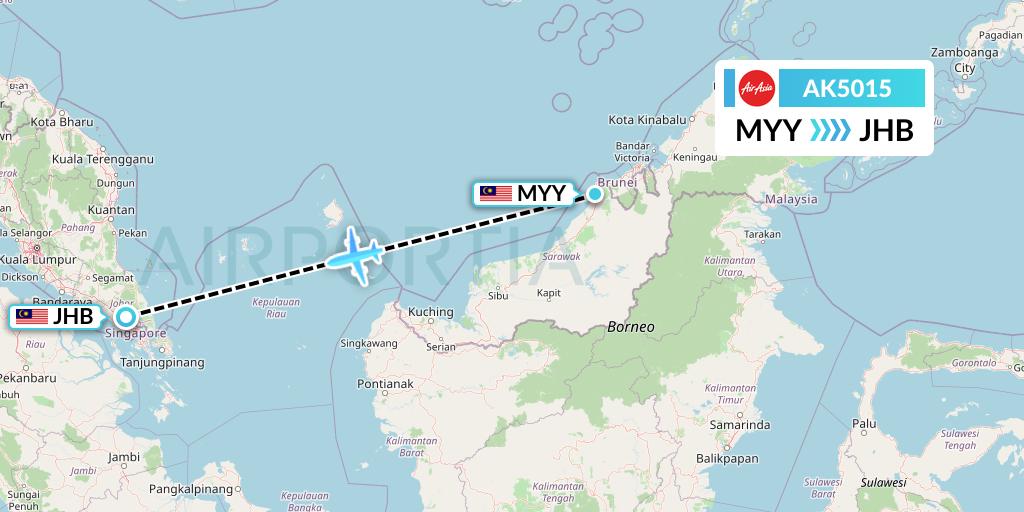 AK5015 AirAsia Flight Map: Miri to Johor Bahru