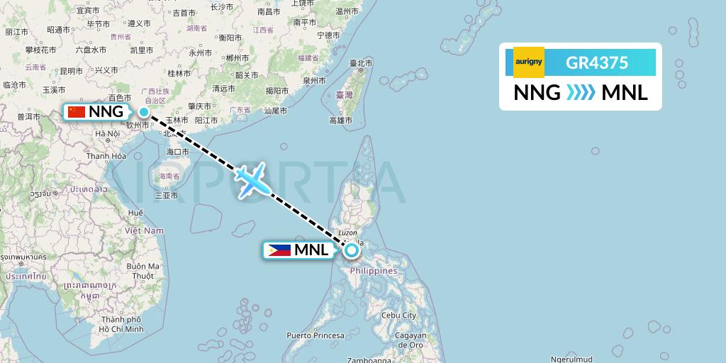 GR4375 Aurigny Air Services Flight Map: Nanning to Manila