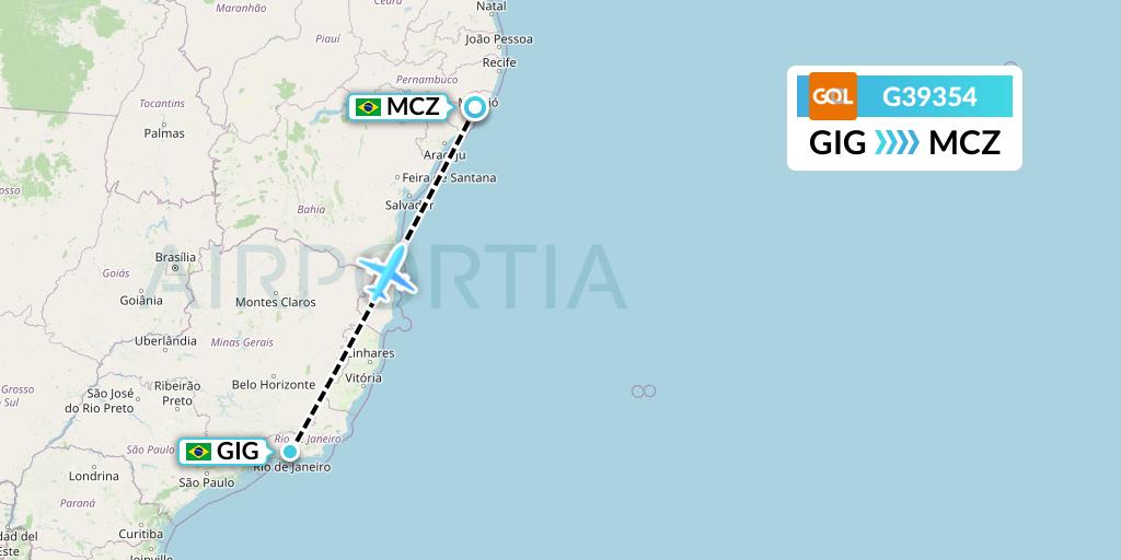 G39354 GOL Transportes Aeros Flight Map: Rio de Janeiro to Maceio