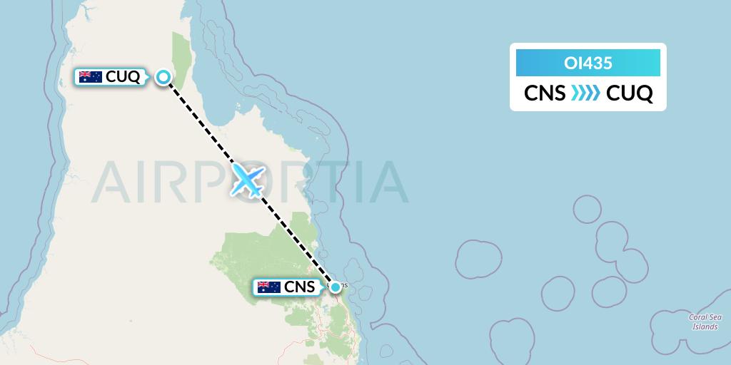 OI435 Hinterland Aviation Flight Map: Cairns to Australia