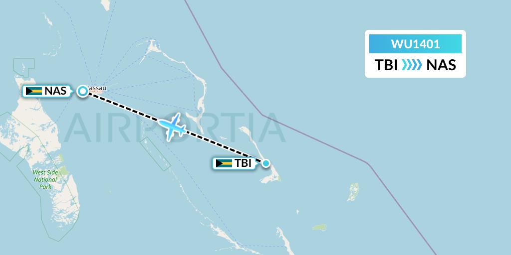 WU1401 Western Air Flight Map: The Bight to Nassau