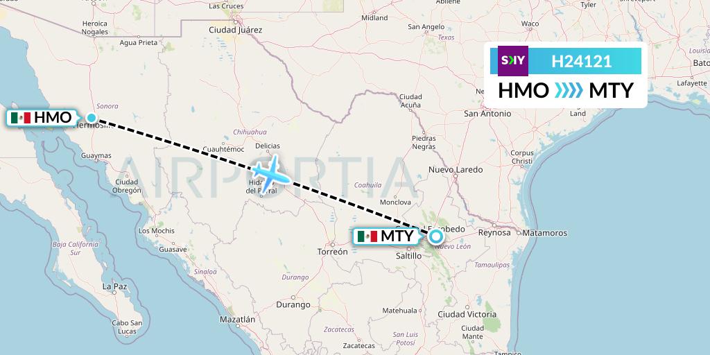 H24121 Sky Airline Flight Map: Hermosillo to Monterrey
