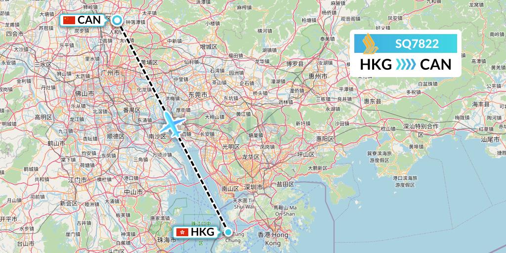 SQ7822 Singapore Airlines Flight Map: Hong Kong to Guangzhou