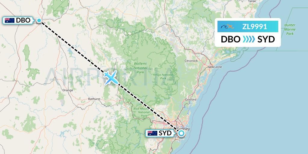 ZL9991 Regional Express Flight Map: Dubbo to Sydney