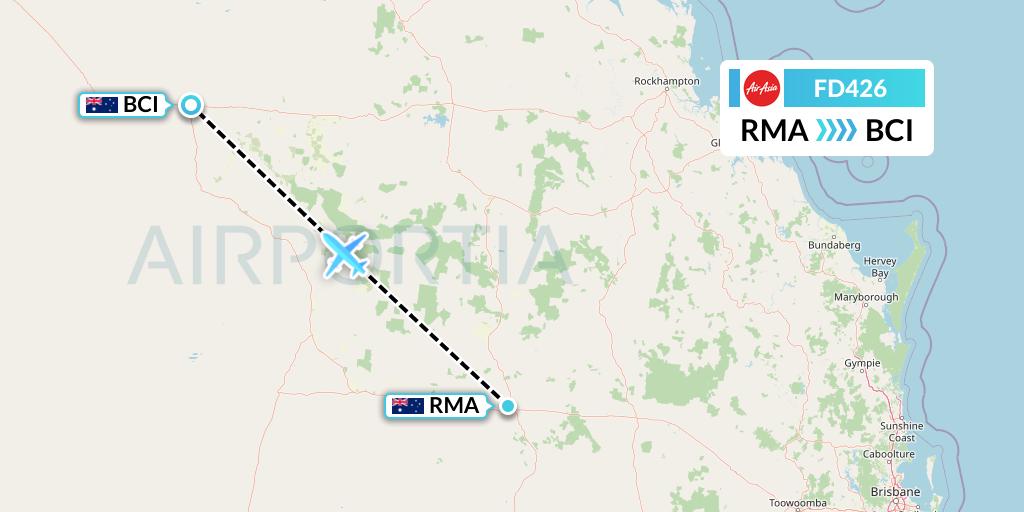 FD426 Thai AirAsia Flight Map: Roma to Barcaldine