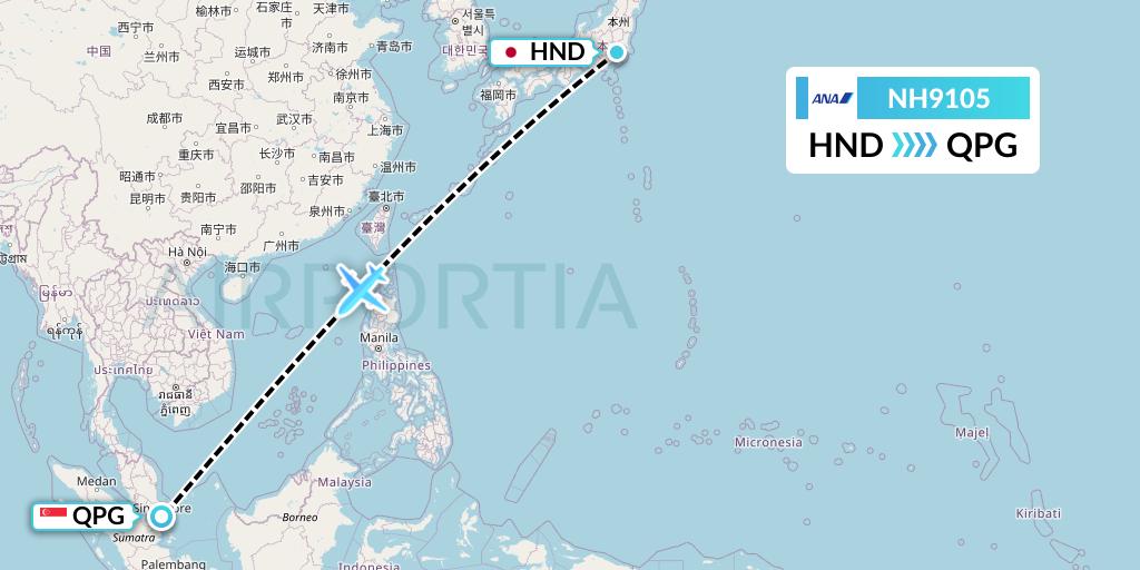 NH9105 All Nippon Airways Flight Map: Tokyo to Singapore