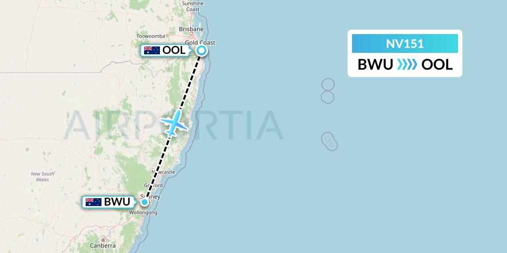 NV151 Naft Airlines Flight Map: Bankstown to Gold Coast