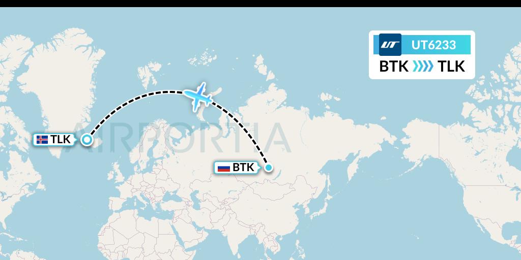 UT6233 UTair Flight Map: Bratsk to Talknafjordur
