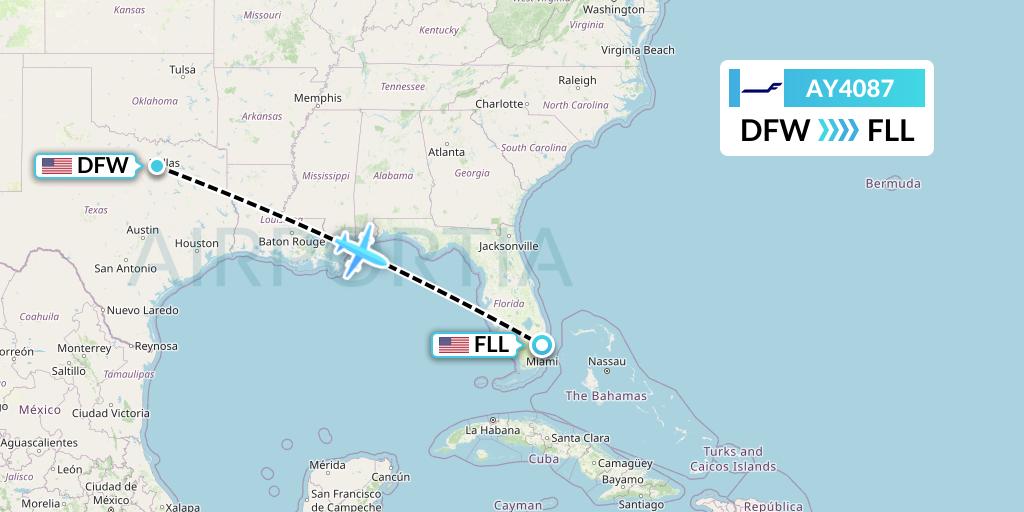 AY4087 Finnair Flight Map: Dallas to Fort Lauderdale