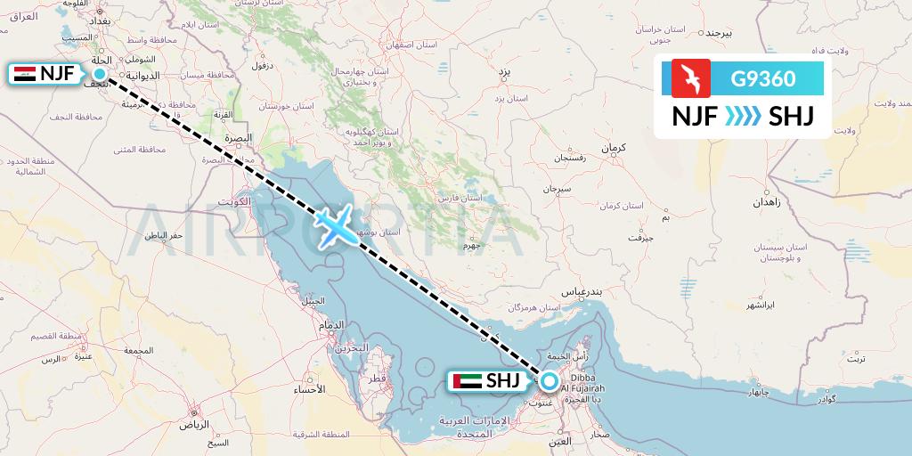 G9360 Air Arabia Flight Map: Najaf to Sharjah