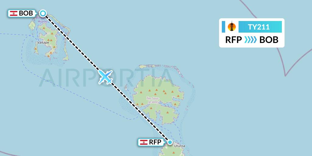 TY211 Air Caledonie Flight Map: Raiatea to Bora Bora