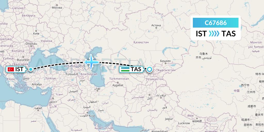 C67686 Capitol Air Express Flight Map: Istanbul to Tashkent