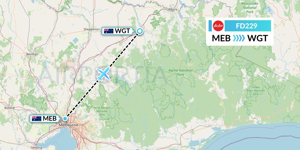 FD229 Thai AirAsia Flight Map: Essendon to Wangaratta