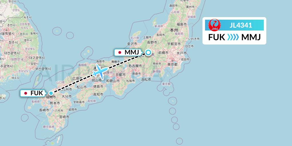 JL4341 Japan Airlines Flight Map: Fukuoka to Matsumoto