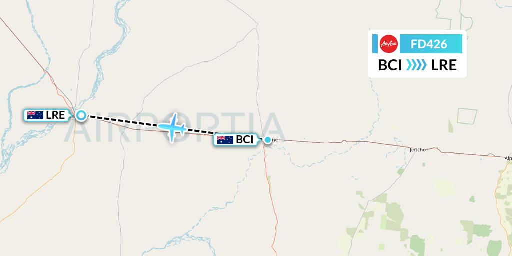 FD426 Thai AirAsia Flight Map: Barcaldine to Longreach