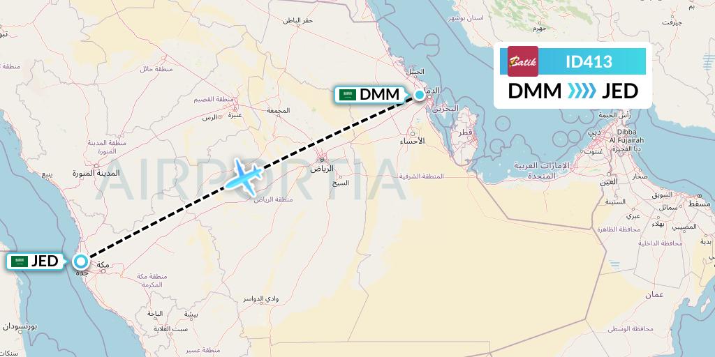 ID413 Batik Air Flight Map: Dammam to Jeddah