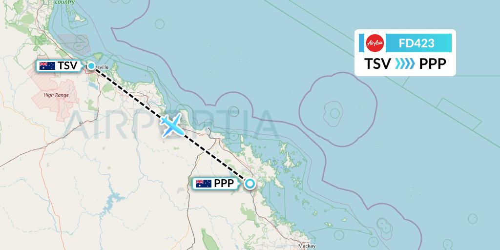 FD423 Thai AirAsia Flight Map: Townsville to Proserpine