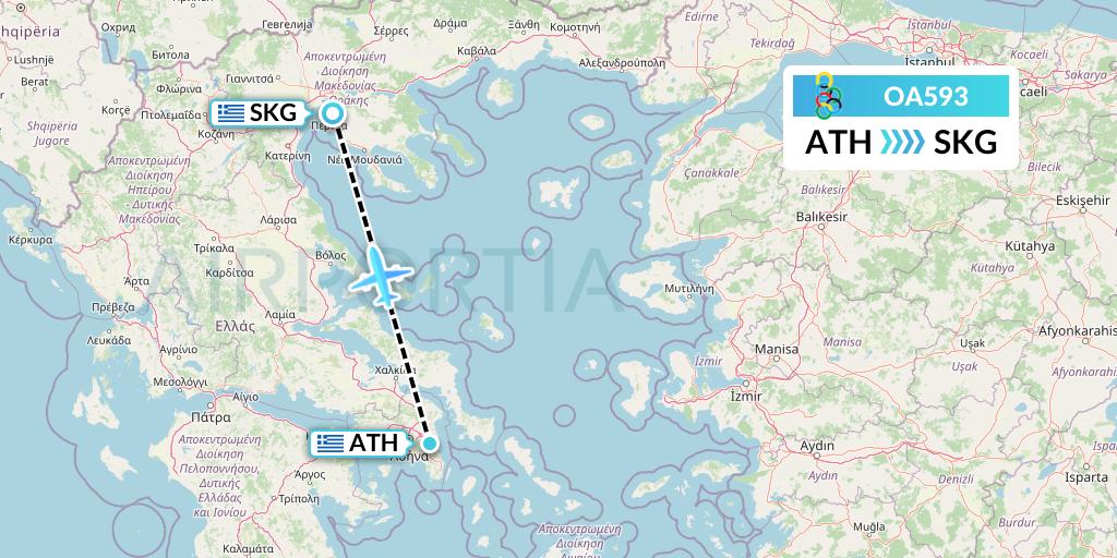 OA593 Olympic Air Flight Map: Athens to Thessaloniki