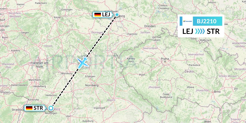 BJ2210 Nouvelair Tunisie Flight Map: Leipzig to Stuttgart