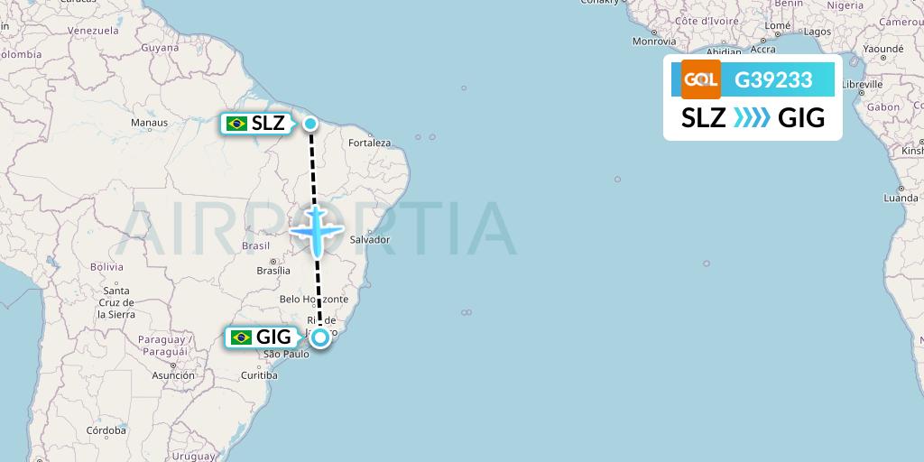 G39233 GOL Transportes Aeros Flight Map: Sao Luis to Rio de Janeiro