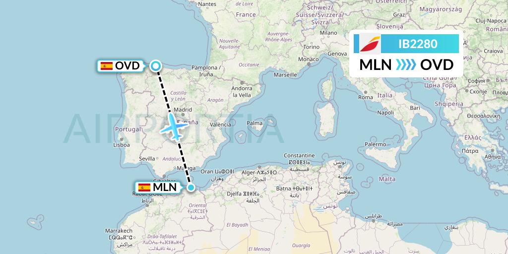 IB2280 Iberia Flight Map: Melilla to Asturias