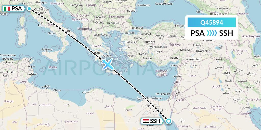 Q45894 Euroairlines Flight Map: Pisa to Sharm el-Sheikh
