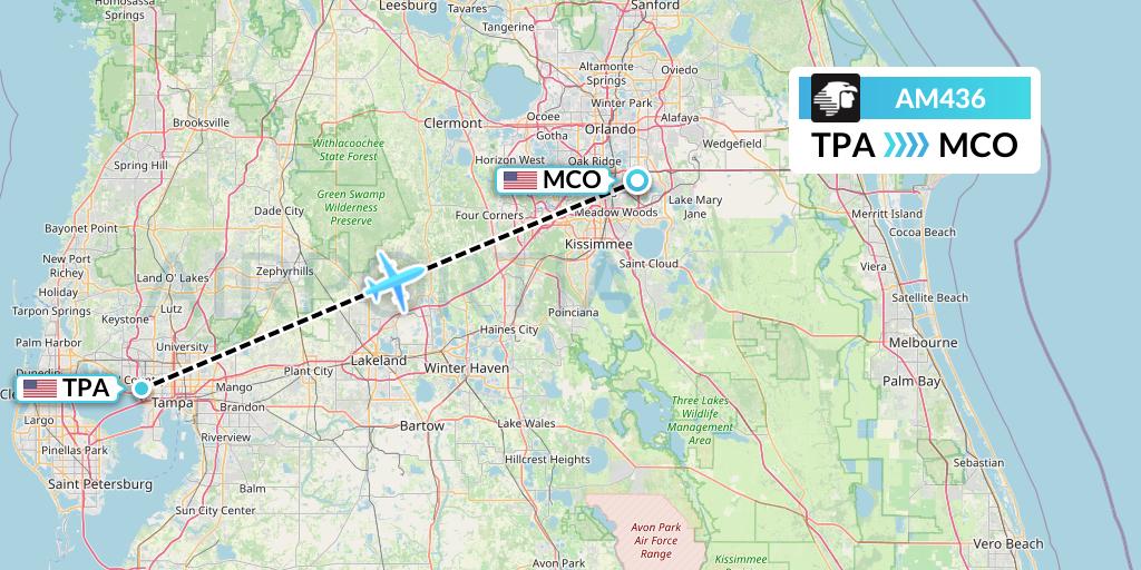 AM436 Aeromexico Flight Map: Tampa to Orlando