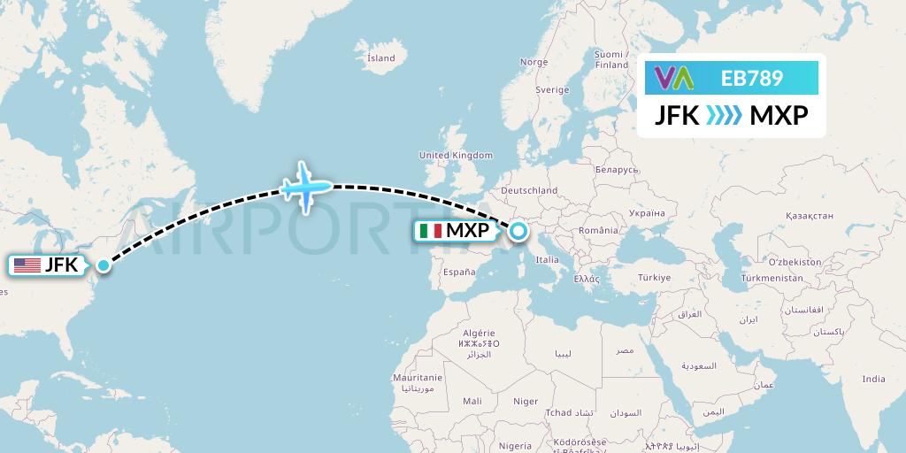 EB789 Wamos Air Flight Map: New York to Milan
