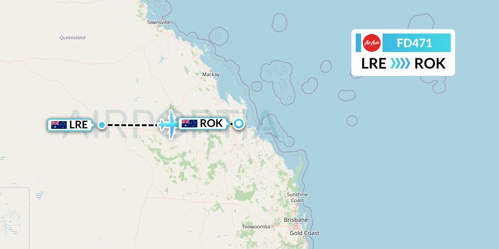 FD471 Thai AirAsia Flight Map: Longreach to Rockhampton