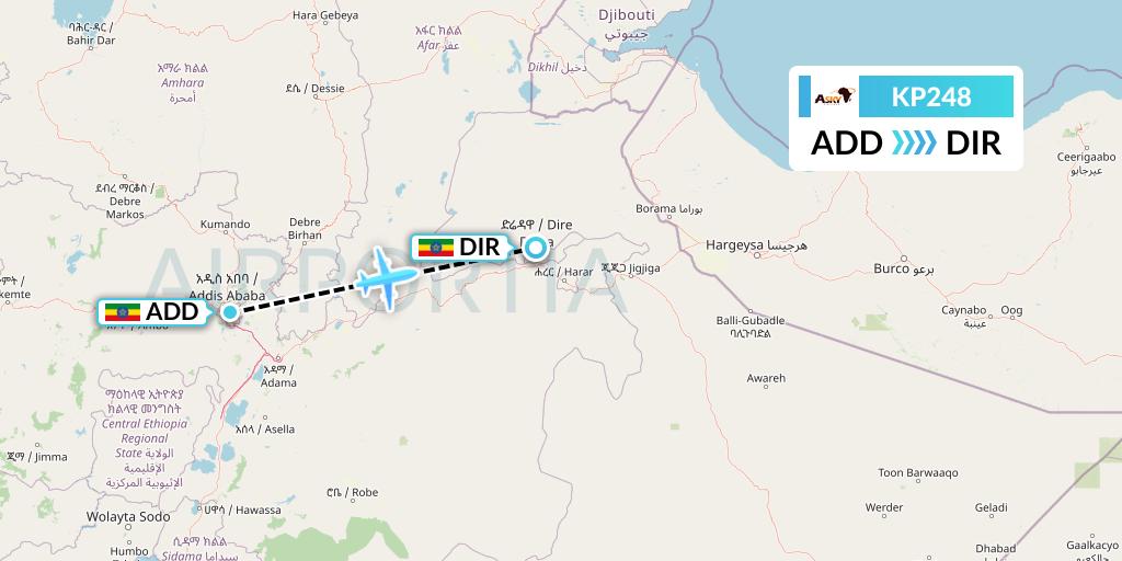 KP248 ASKY Flight Map: Addis Ababa to Dire Dawa