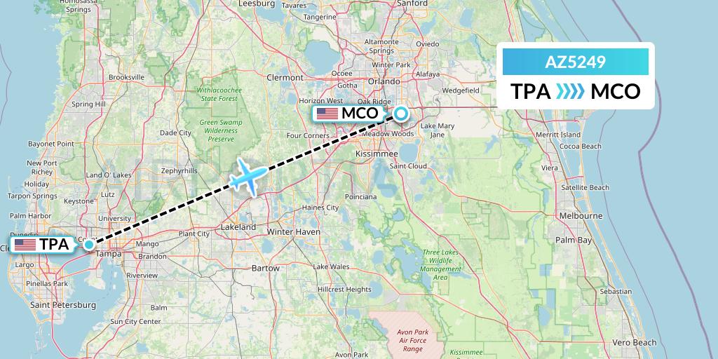 AZ5249 ITA Airways Flight Map: Tampa to Orlando