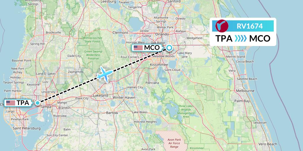 RV1674 Air Canada Rouge Flight Map: Tampa to Orlando