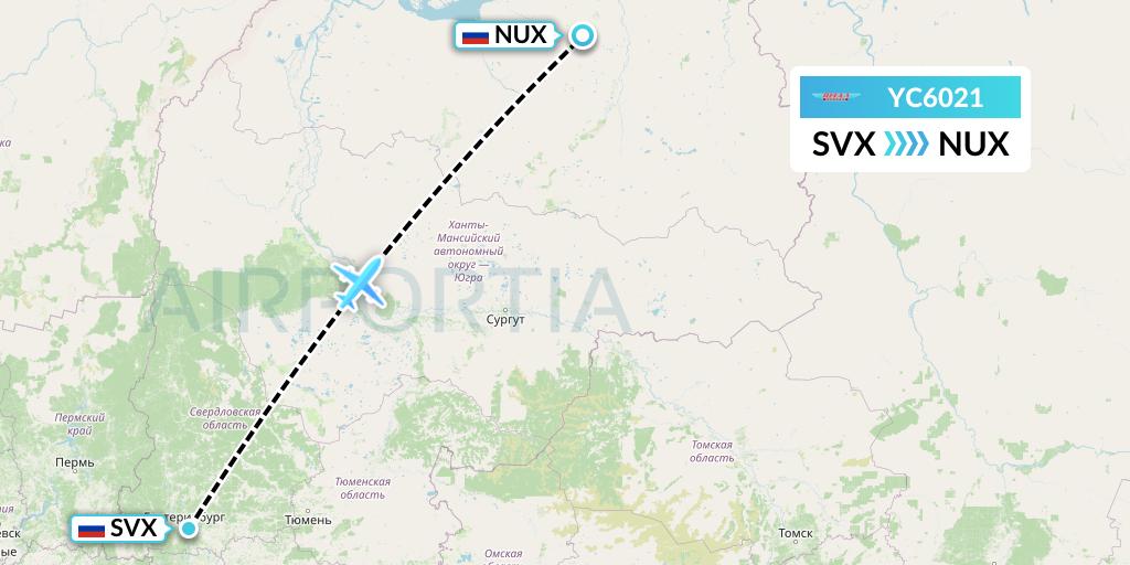 YC6021 Yamal Airlines Flight Map: Yekaterinburg to Novy Urengoy
