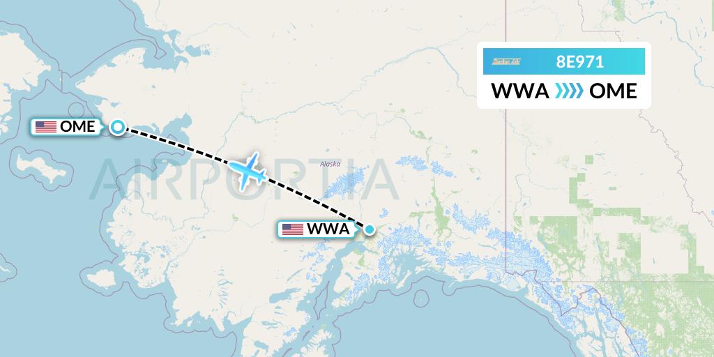 8E971 Bering Air Flight Map: Wasilla to Nome