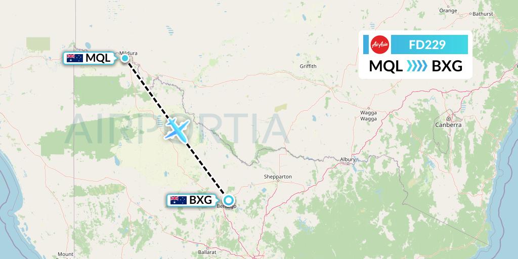 FD229 Thai AirAsia Flight Map: Mildura to Bendigo