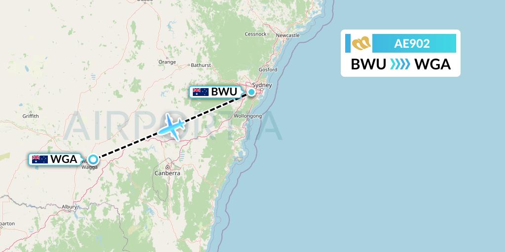 AE902 Mandarin Airlines Flight Map: Bankstown to Wagga Wagga