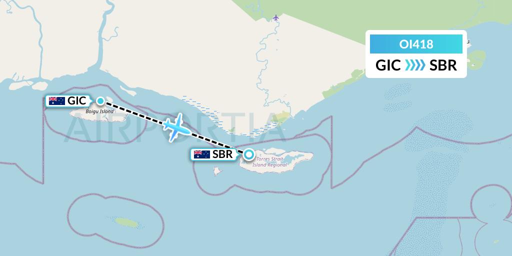 OI418 Hinterland Aviation Flight Map: Australia to Saibai Island