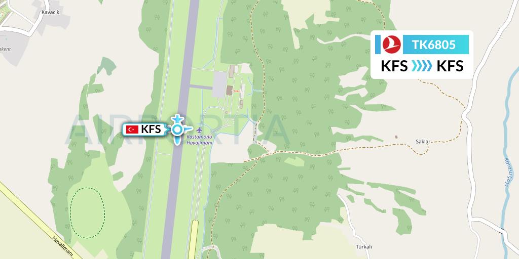 TK6805 Turkish Airlines Flight Map: Kastamonu to Kastamonu