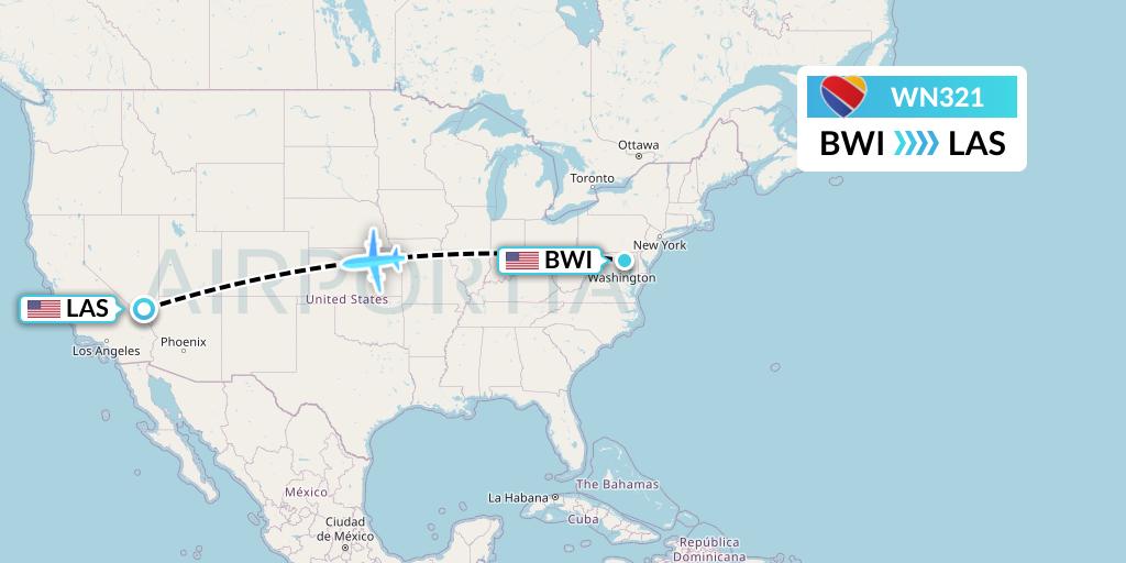 WN321 Southwest Airlines Flight Map: Baltimore to Las Vegas