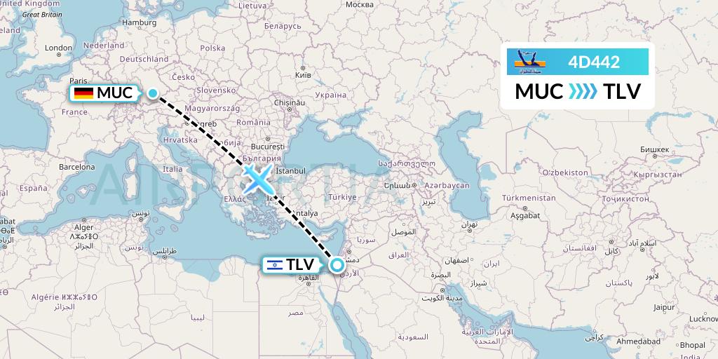 4D442 Air Sinai Flight Map: Munich to Tel Aviv