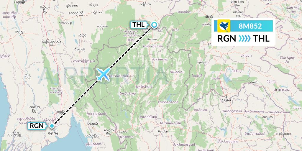 8M852 Myanmar Airways International Flight Map: Yangon to Tachilek