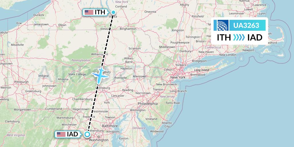UA3263 United Airlines Flight Map: Ithaca to Washington