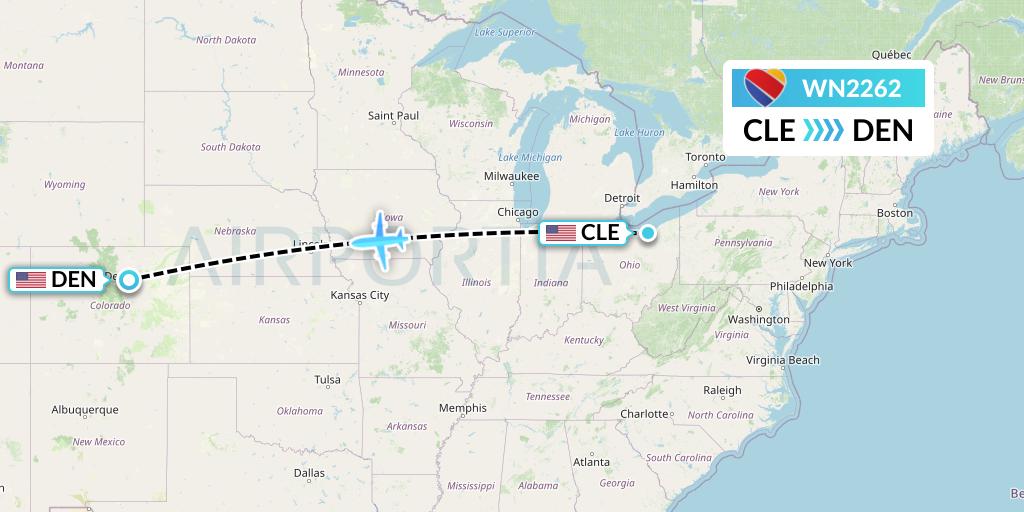 WN2262 Southwest Airlines Flight Map: Cleveland to Denver