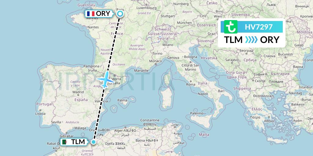 HV7297 Transavia Flight Map: Tlemcen to Paris