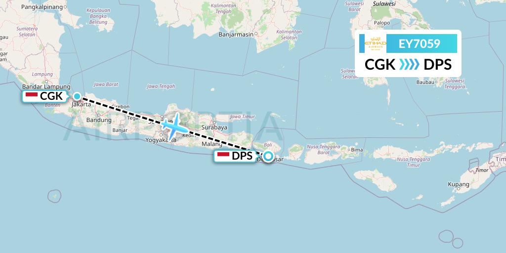 EY7059 Etihad Airways Flight Map: Jakarta to Denpasar