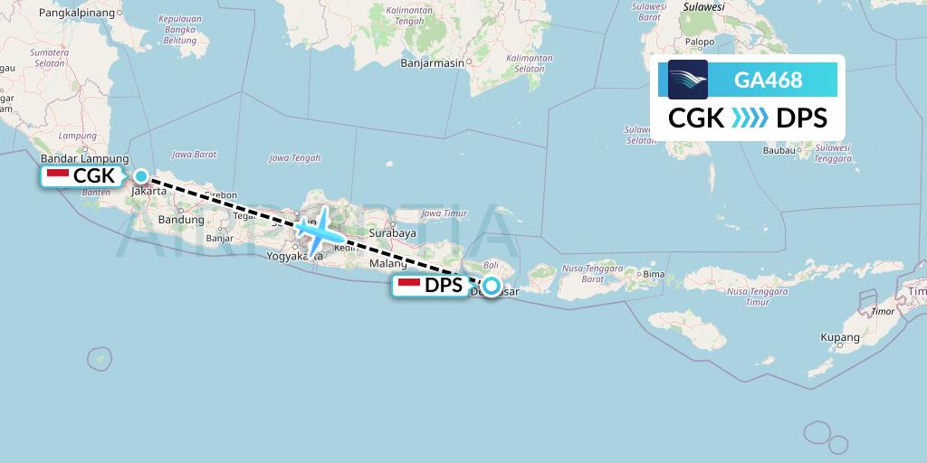 GA468 Garuda Indonesia Flight Map: Jakarta to Denpasar