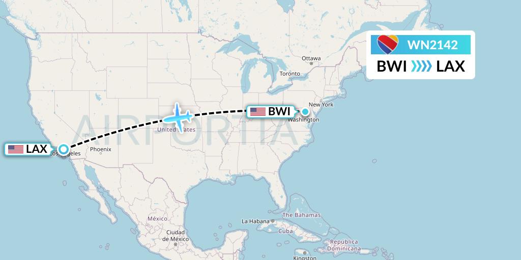 WN2142 Southwest Airlines Flight Map: Baltimore to Los Angeles